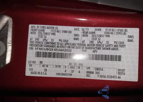 2014 Ford Escape Se z USA, uszkodzony, nr VIN 1FMCU9GX1EUA02022